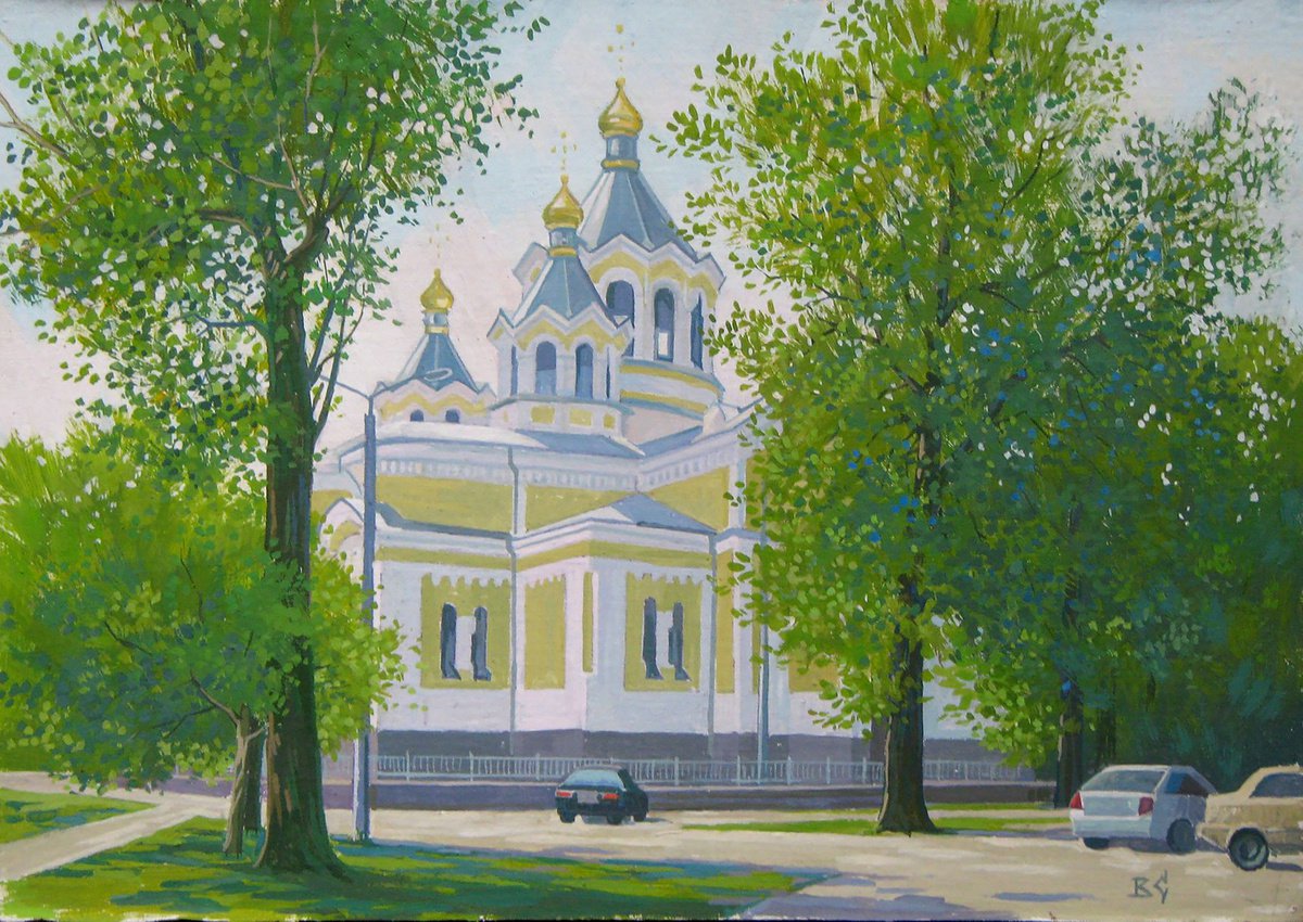 Impressionistic Cityscapes Acrylic Painting By Valeriy Savenets-1, 12 X 8", May Morning, Original Artwork