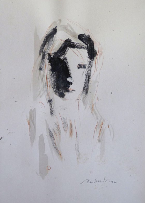 Portrait 18C43, oil, ink and pencil on paper 41x29 cm
