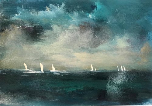 White Sails Painted Skies. II by Maxine Anne  Martin