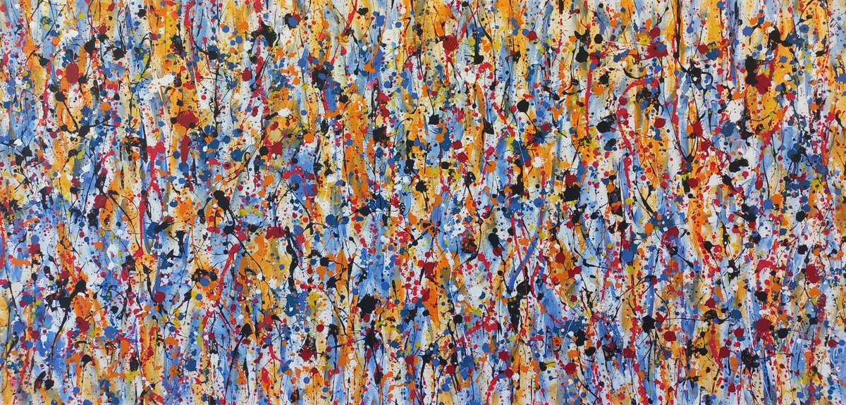 Abstract Acrylic Painting By Max Yaskin, 84 X 42", Wild Flowers 16 By M.y., Original Artwork