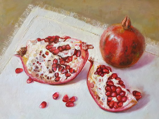 "Trio."  pomegranate still life  liGHt original painting  GIFT (2020)