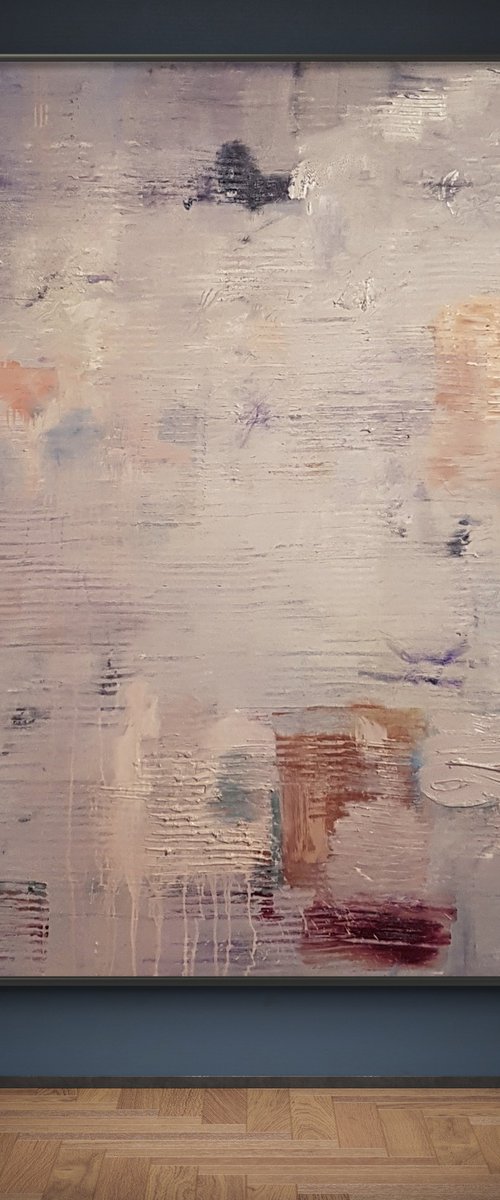Gray abstract painting large by Gabriel Prundeanu