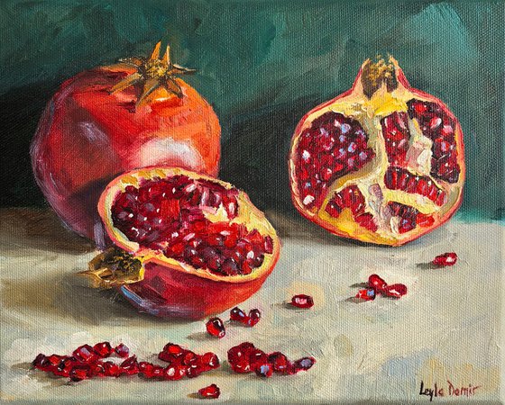 Pomegranate on blue