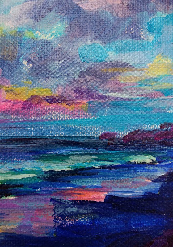 Sunset at sea Original colorful acrylic painting