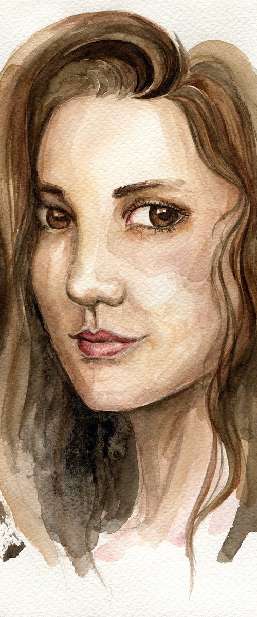 Aquarelle portrait of lovely brunette girl by Liliya Rodnikova