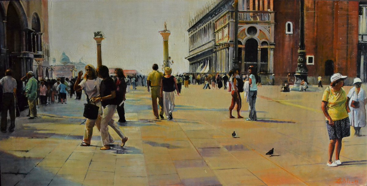 Photorealistic Oil Painting , Tourists In Venezia By Marco Ortolan, 31 X 16, Artwork For Sale On Artfinder