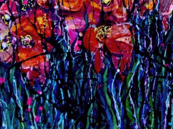 Garden Flowers in Bloom  - Original Painting   by Olena Art