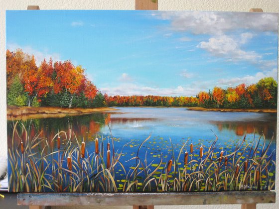 Serene Autumn Landscape, Reflection in the lake