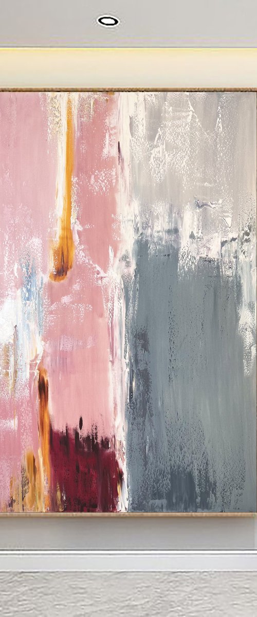 Pink White Gold. Gray Textured Abstract Art. REVITALIZING RAPTURE by Marina Skromova