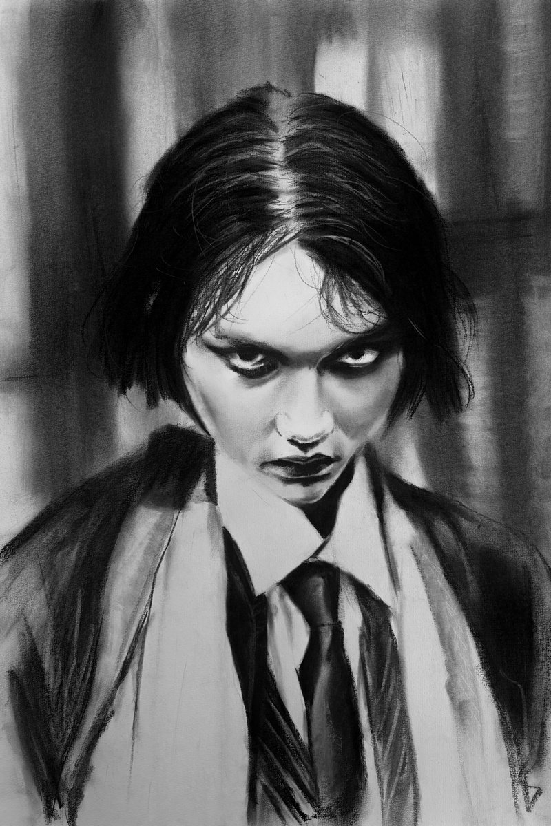 Illustrative Portrait Charcoal Drawing By Denny Stoekenbroek, 13 X 20, The Unspoken Warning, Original Artwork