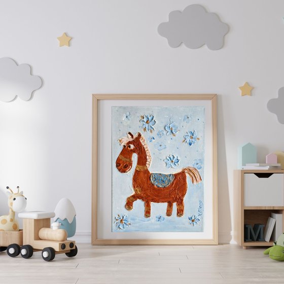 Little Horse in Blue Flowers