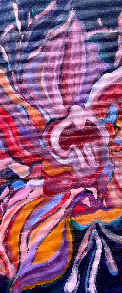 ORCHID 01- 40x30 cm oil painting, bright orchid, red, sensual by Yulia Ani