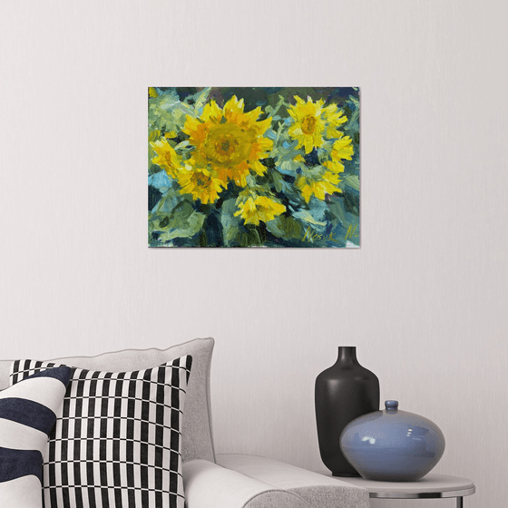 Sunflowers on dark background