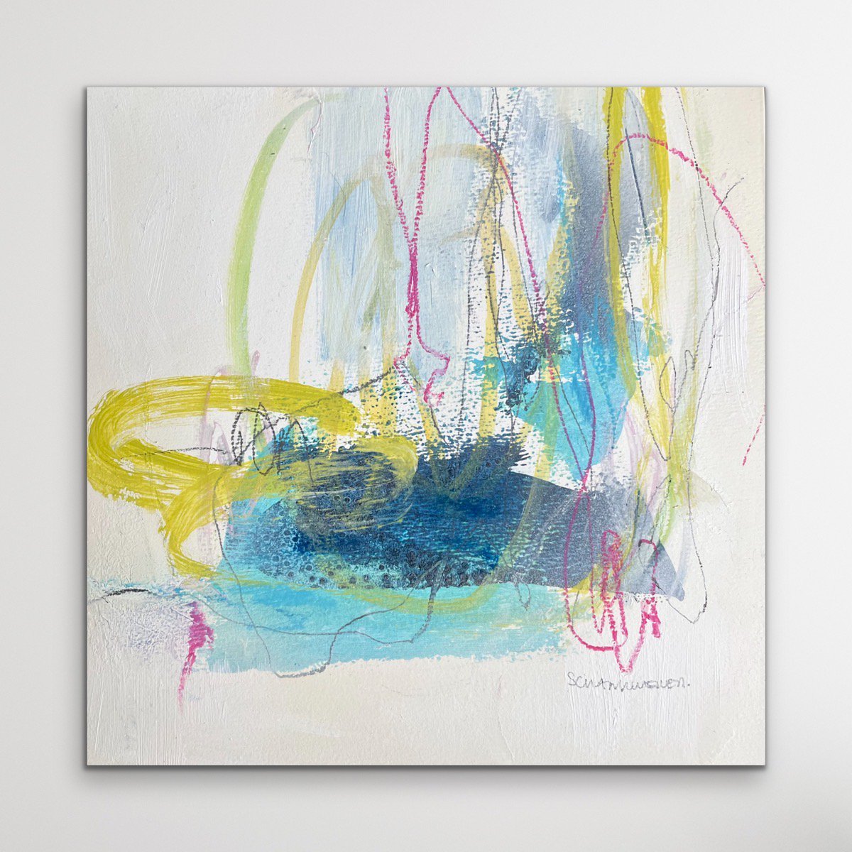 After the rain #6 I 20 x 20 cm I abstract artwork on wood by Kirsten Schankweiler