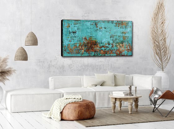 TERRA INCOGNITA - ABSTRACT ACRYLIC PAINTING ON CANVAS * LARGE FORMAT * TURQUOISE