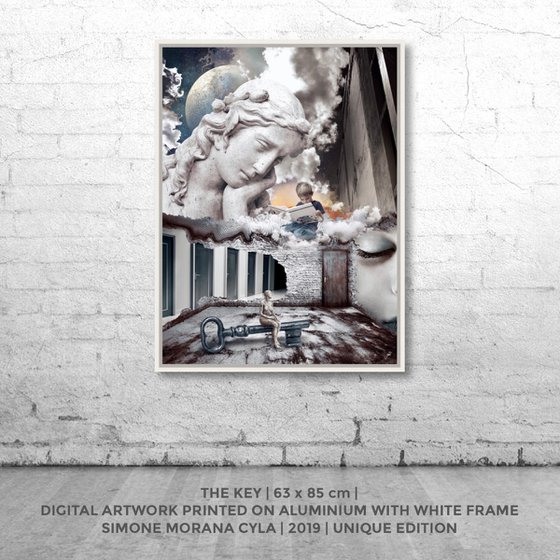 THE KEY | Digital Painting printed on Alu-Dibond with White wood frame | Unique Artwork | 2019 | Simone Morana Cyla | 63 x 85 cm | Art Gallery Quality | Published
