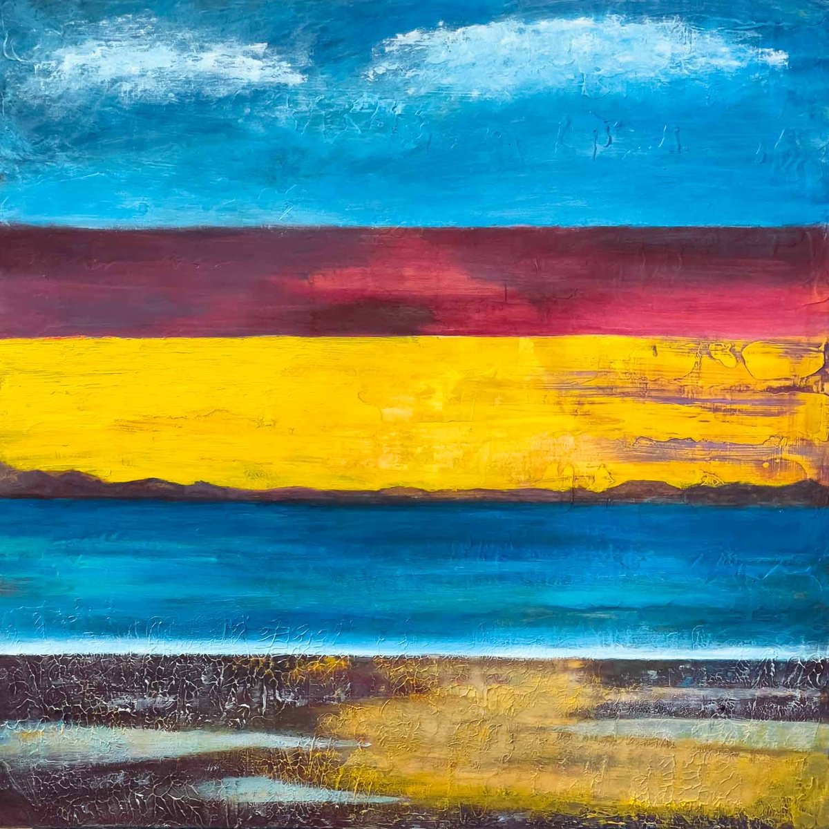 Abstract Landscape Acrylic Painting By Km Arts, 20 X 20", Utsira Sunset, Original Artwork