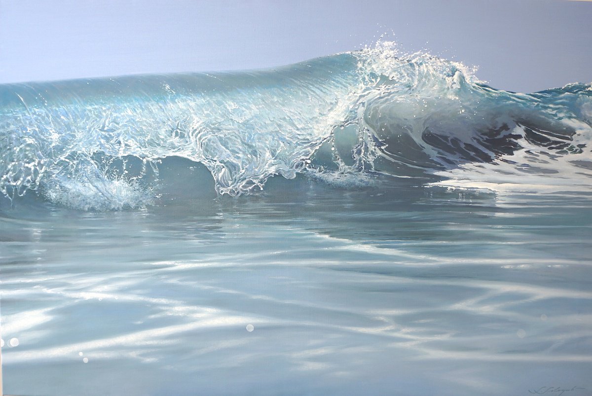 Photorealistic Landscape Oil Painting By Sergej Sologub, 71 X 47", Fifth Wave, Original Artwork
