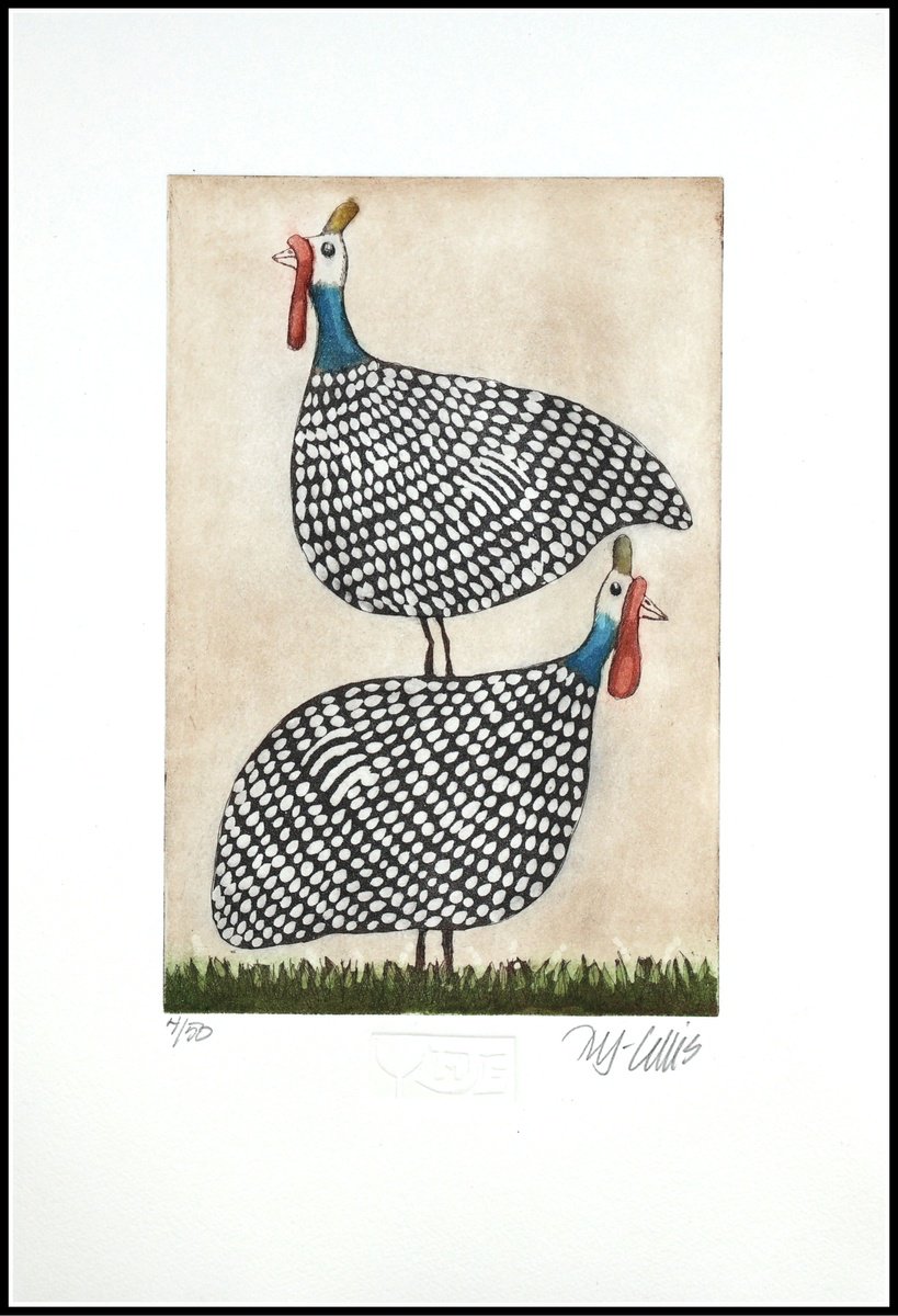 Two little guinea hens by Mariann Johansen-Ellis