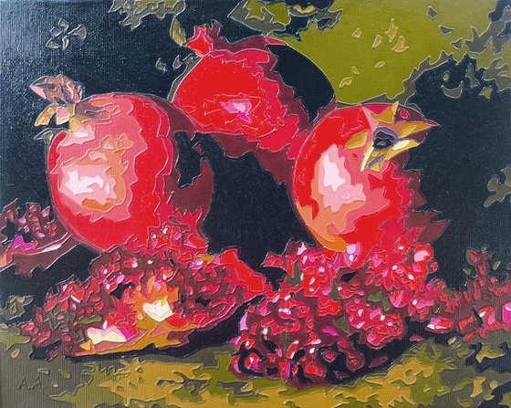 Pomegranates in dark