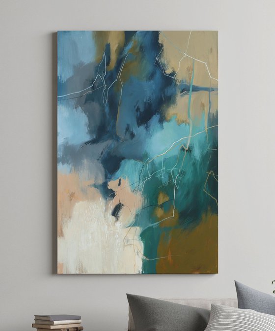 "Consonance 3" Teal blue abstract acrylic art