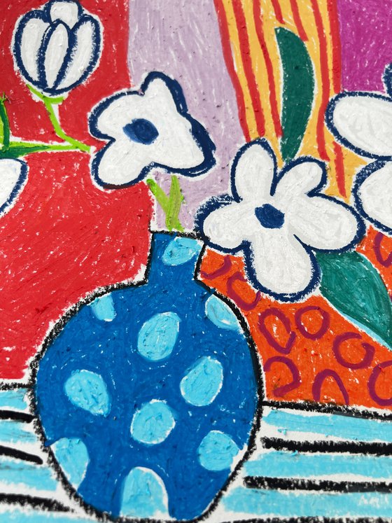 White Flowers in Blue Vase