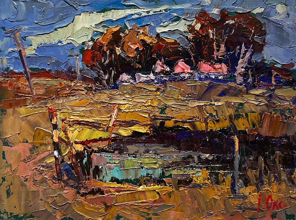 Expressive Landscape Oil Painting By Kalenyuk Alex, 8 X 6", There Is A Pond Near, Original Artwork