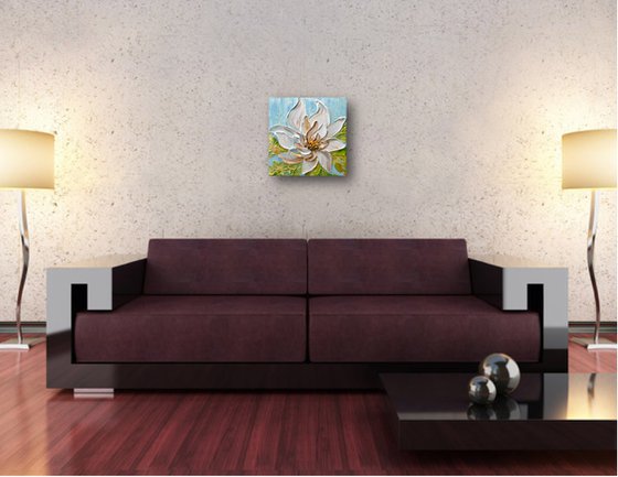 Magnolia II - Heavy textured white flower painting