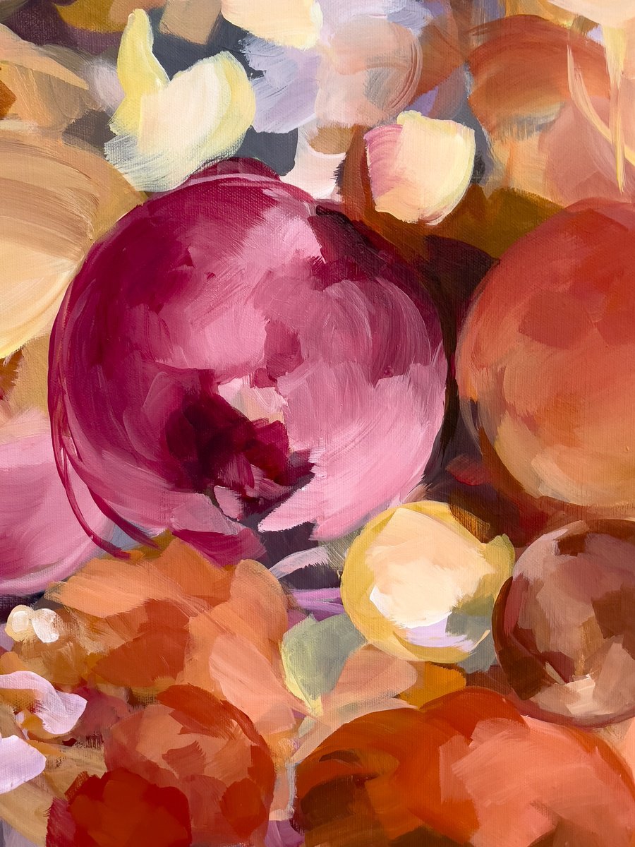 Abstract Botanical Acrylic Painting By Ines Khadraoui, 29 X 36, Floral Delight, Original Artwork