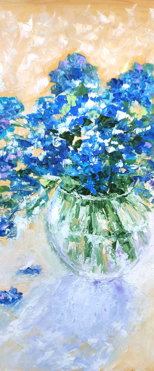 Blue Flowers Painting Bouquet of Forget-me-nots Wall Art by Yulia Berseneva