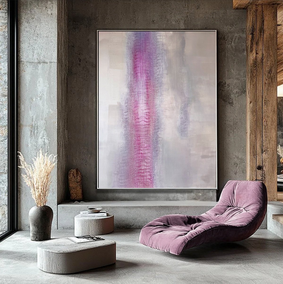 Abstract Acrylic Painting By Indie Ru, 59 X 83, Pearl Pink Minimalism, Original Artwork