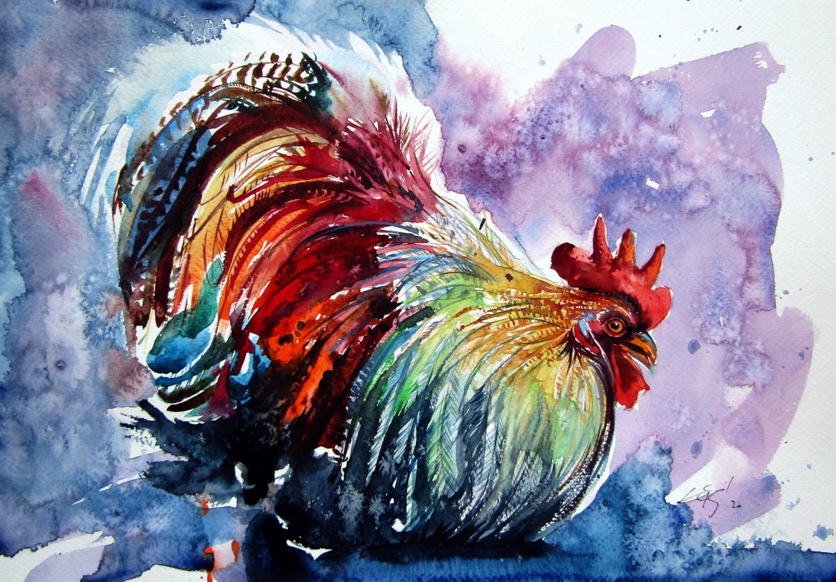 Colorful rooster - /37,5 x 26 cm/ perfect gift idea by Kovcs Anna Brigitta