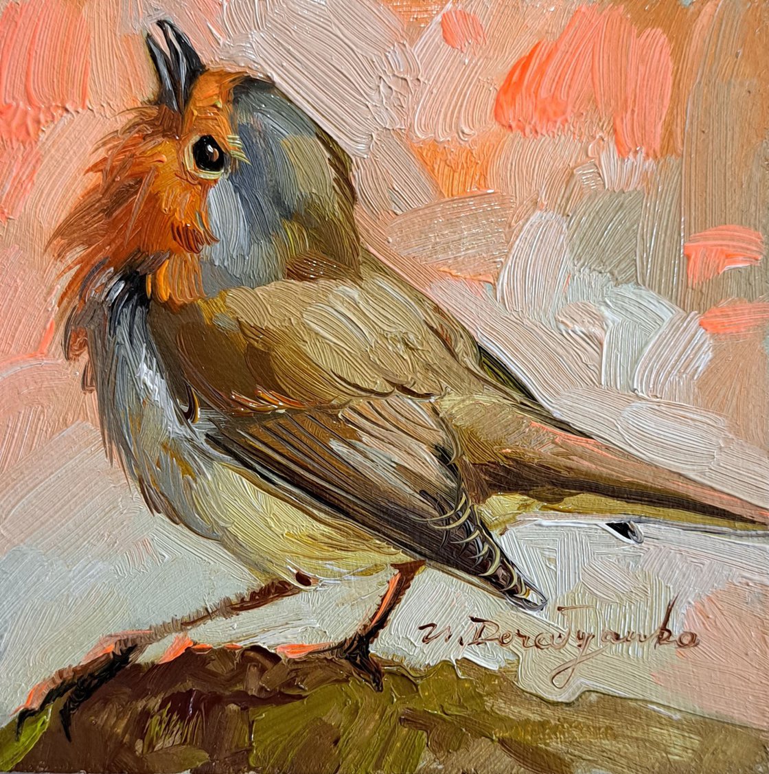 Bird painting 368 Robin 12x12 inch portrait original hotsell oil painting by Roz