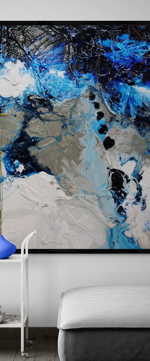 Blue Genetics 120cm x 120cm Blue White Textured Abstract Art by Franko