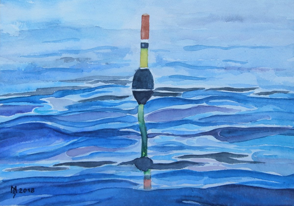 Impressionistic Landscape Watercolour By Zoran Mihajlovic Muza, 11 X 8", Waiting For The Fish, Original Artwork