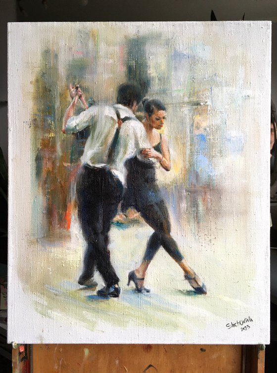 Dance on white . Original oil painting