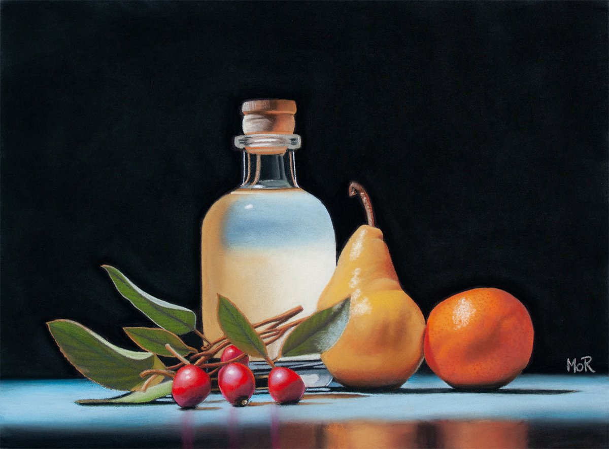 Photorealistic Still Life Pastel Drawing By Dietrich Moravec, 16 X 12, Magic Potion, Original Artwork