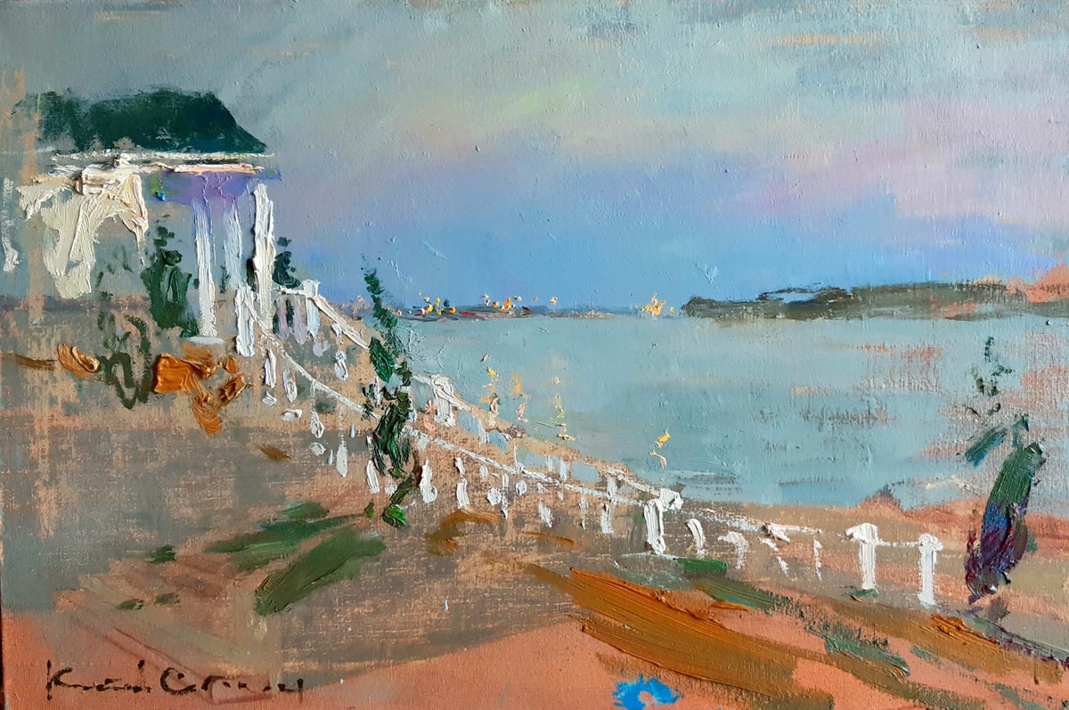 Expressive Landscape Oil Painting By Sergey Kostov, 28 X 18", The Pearlescent Evening, Original Artwork