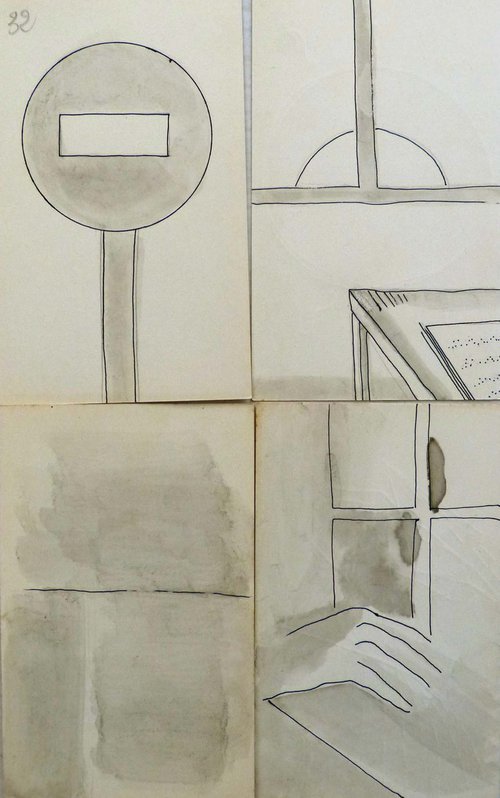 Minimalist sketches, 4 ACEO drawings 7,5x12 cm by Frederic Belaubre