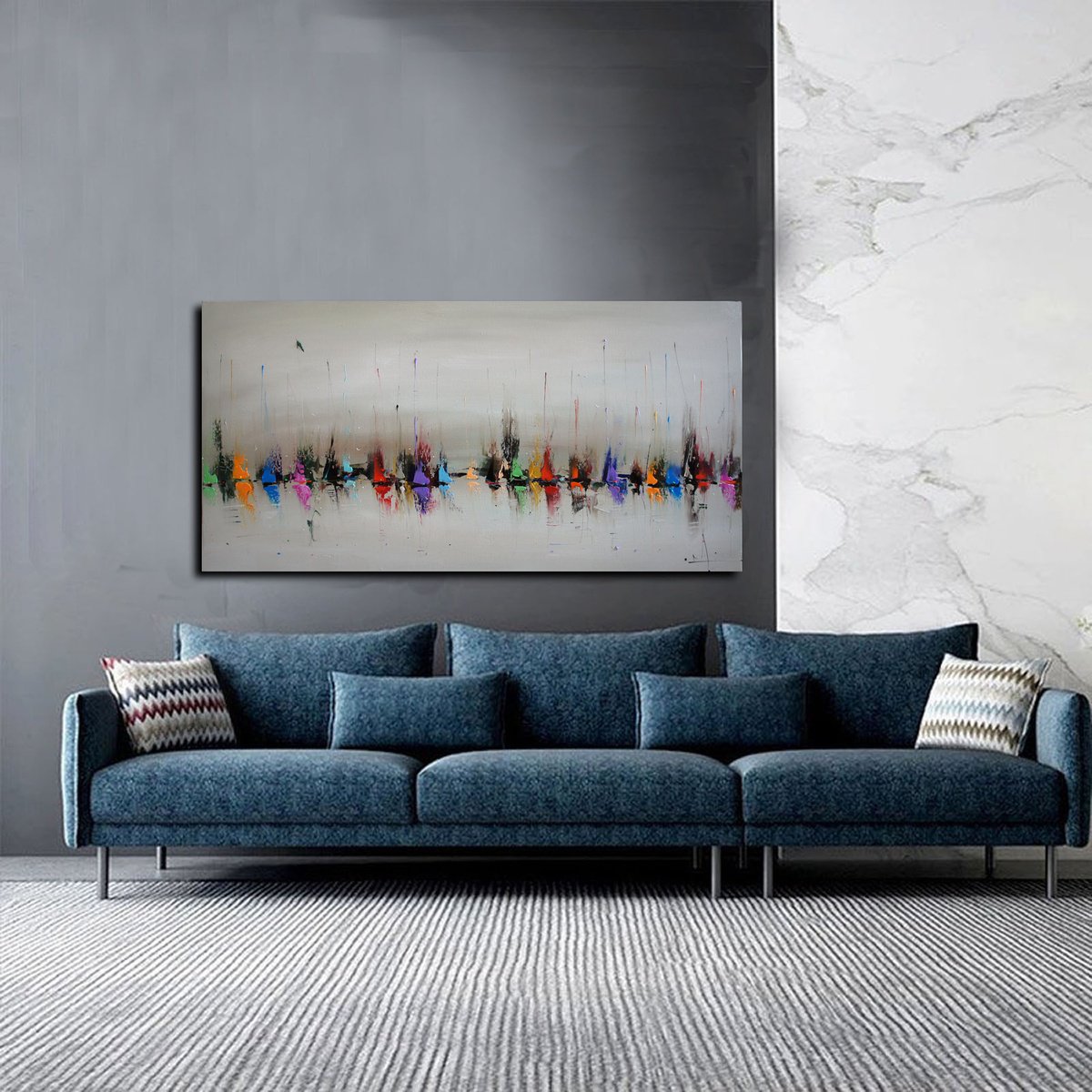 Abstract Landscape Oil Painting By Stanislav Lazarov, 47 X 24", Reflections From Infinity, Original Artwork