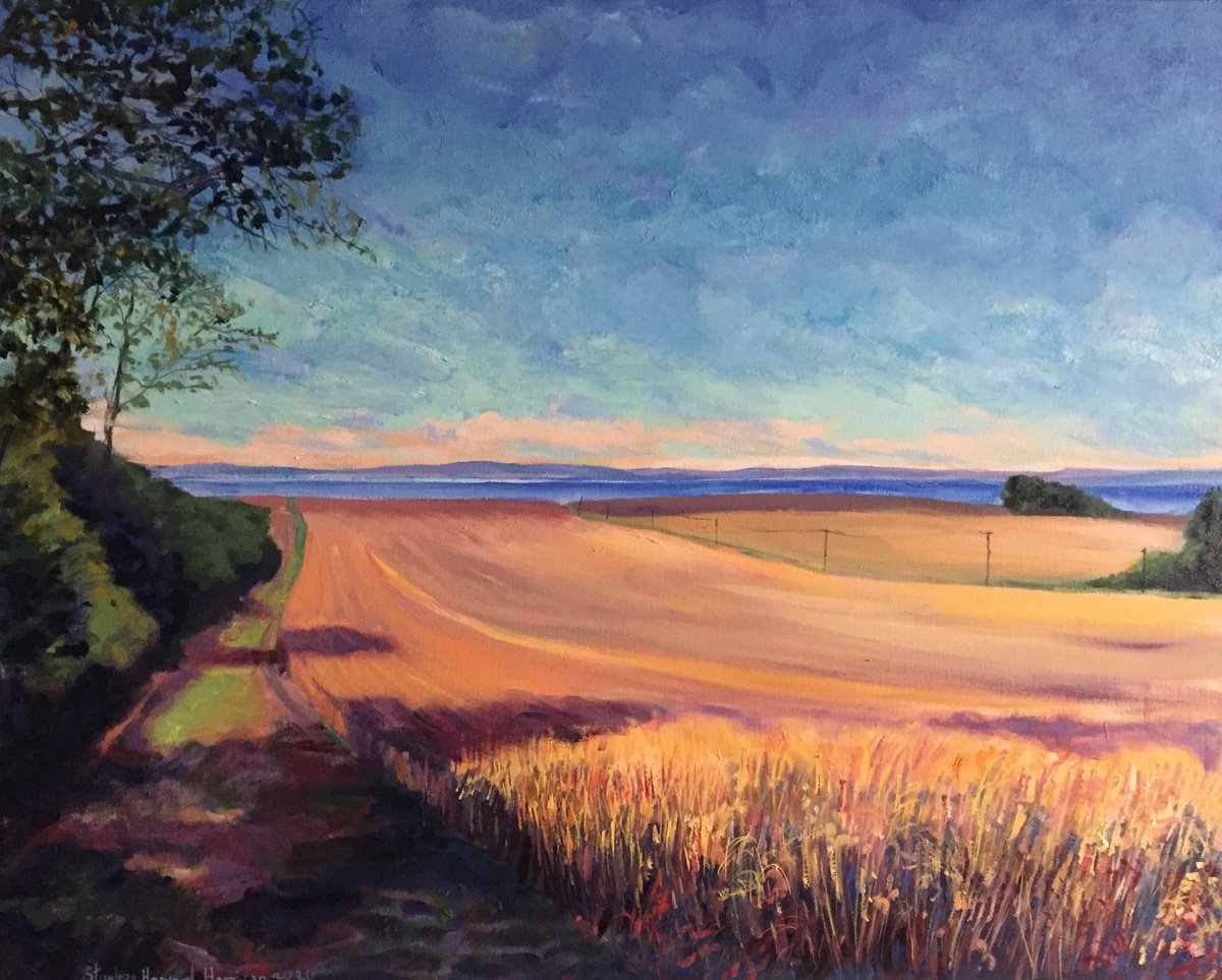 Impressionistic Landscape Oil Painting By Stephen Howard Harrison, 31 X 25", "Fields Of Barley, Fife