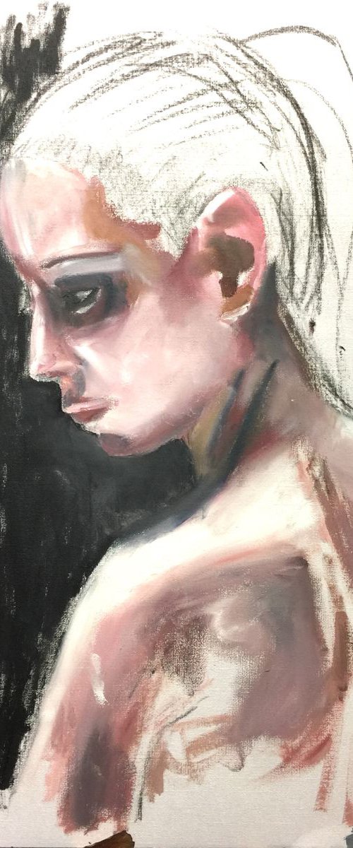 Naked In thought Oil On Paper 16.5 x 11.7 by Ryan  Louder
