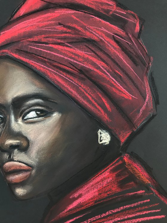 “Akello” portrait fashion pastel drawing on paper