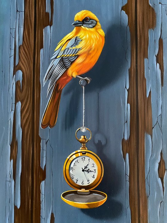 Eternal Moments: Bird and Timepiece