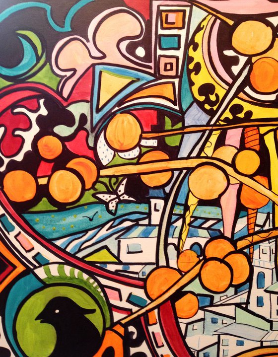 Orange cityscape #3 - Original acrylic painting- large size 100 x 50 cm ( 39' x 20')