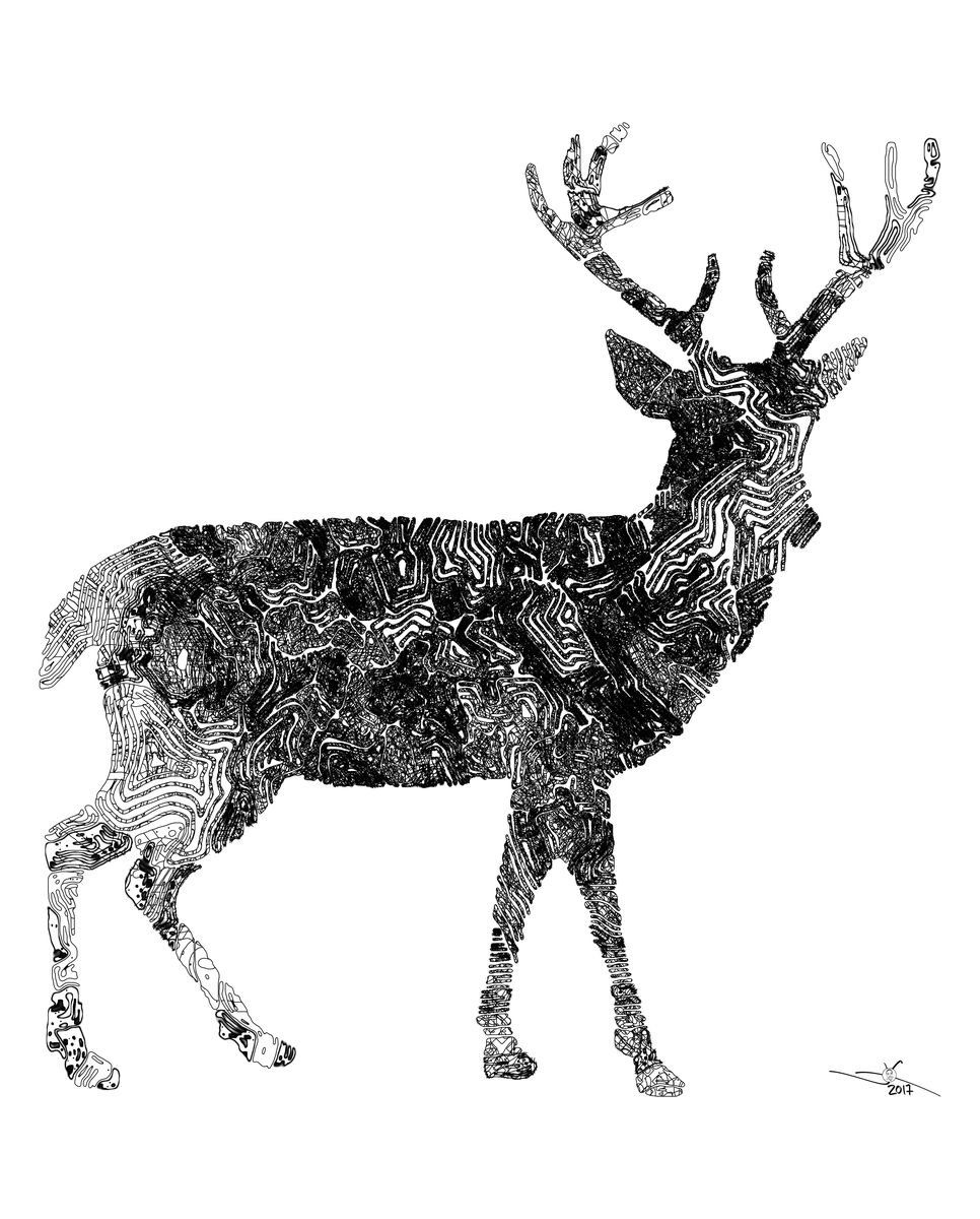 Reindeer: Framed Artwork, 16 x20 inches(40x50cm) by Jeff Kaguri