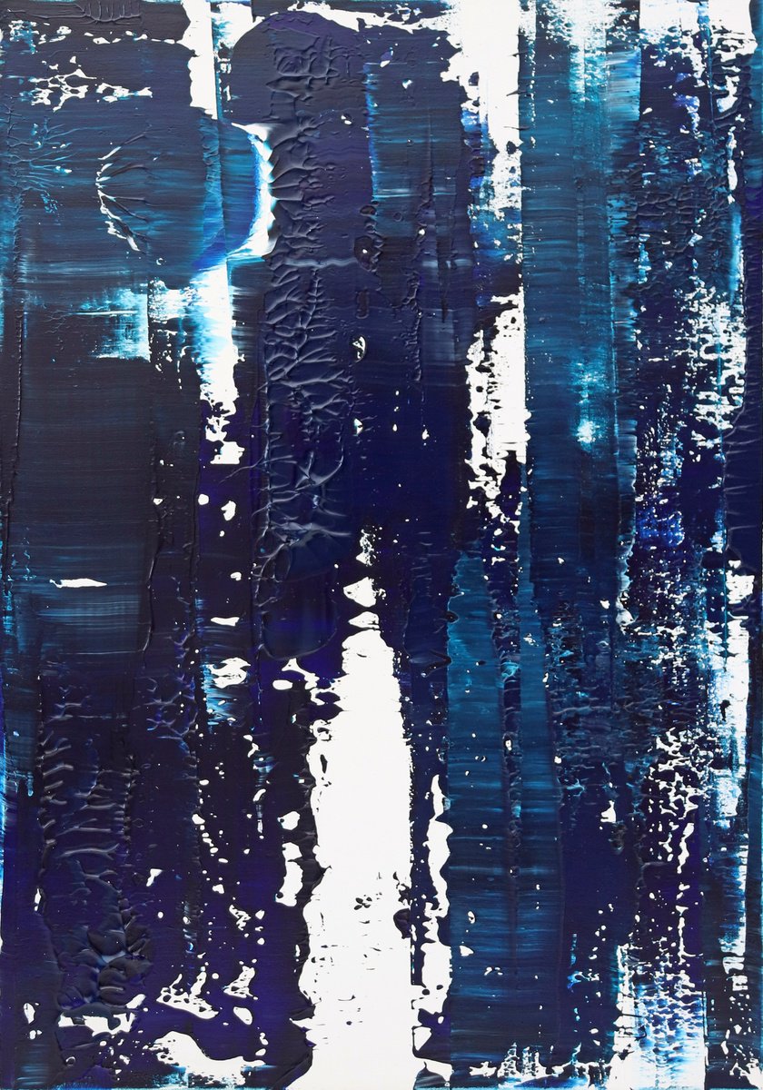 Abstract Acrylic Painting By Koen Lybaert, 28 X 39", Almost Blue Ii [Abstract N°2862], Original Artwork
