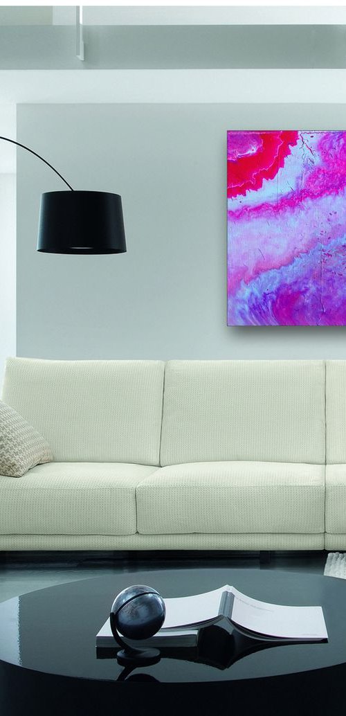 "Manifesting In Magenta" - FREE USA SHIPPING - Original Abstract PMS Fluid Acrylic Painting - 24 x 24 inches by Preston M. Smith (PMS)