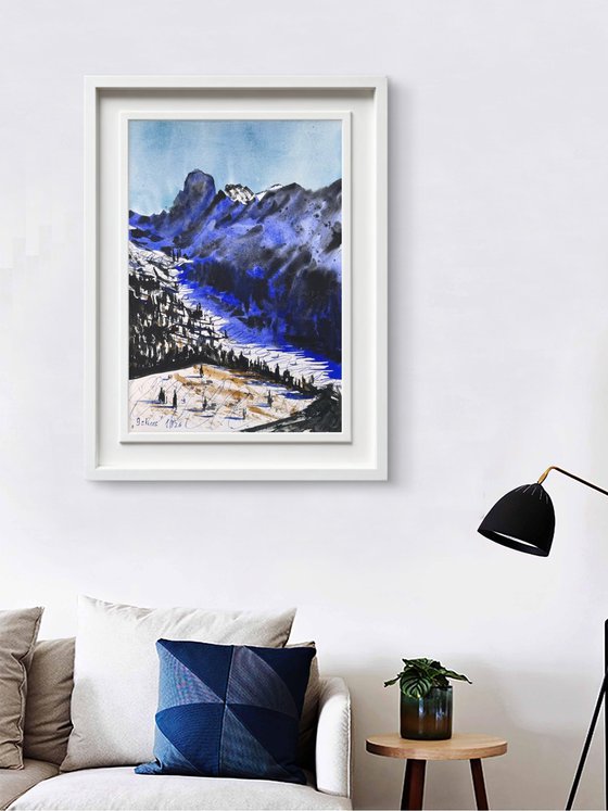 Skiers in the Alpine mountains