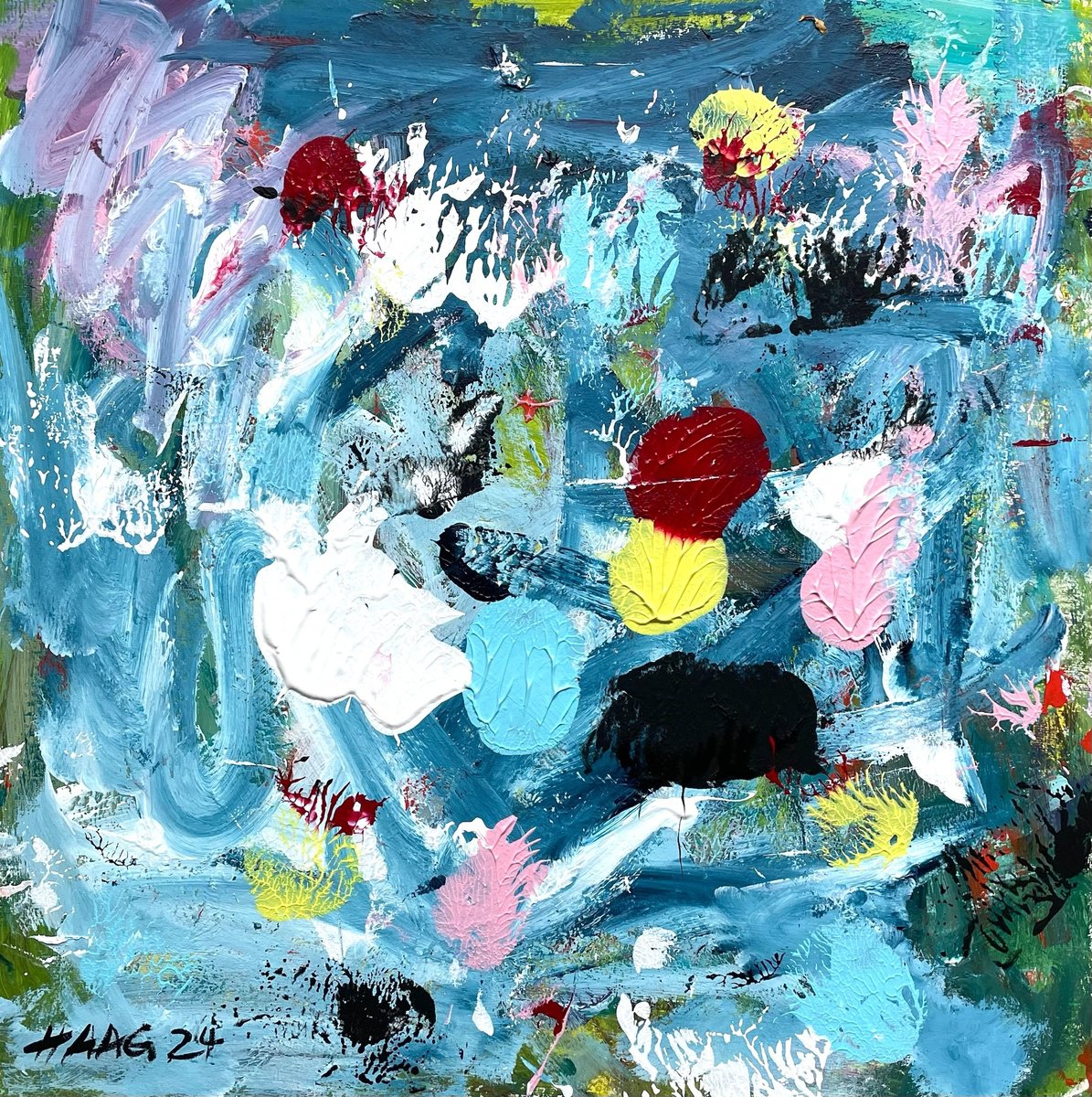 Organic Abstract Acrylic Painting By Christel Haag, 16 X 16, Bundle Of Energy, Original Artwork